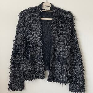 The Great Black Metallic Loop Knit Open Front Cardigan Size: 1